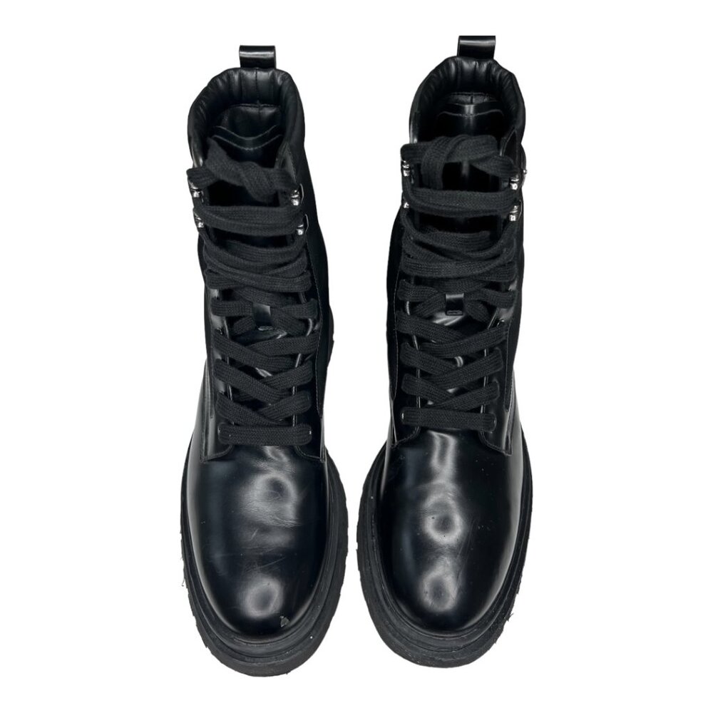 Prada Brushed Rois Leather and Nylon Lug Sole Combat Boots - Picture 4 of 12